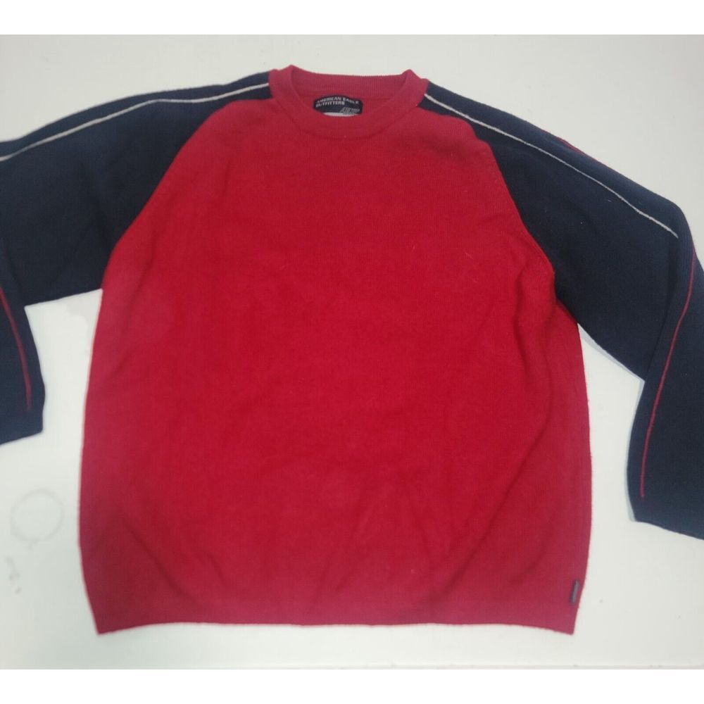 VINTAGE American Eagle Crewneck Ski 100% WOOL knit red sweater Men XL AE77